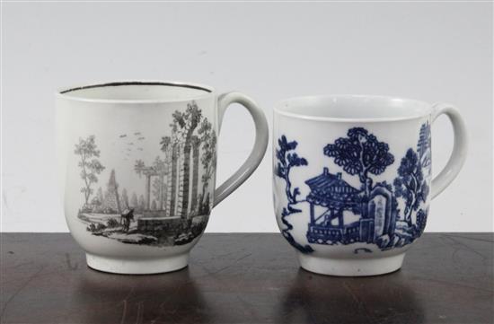 Two Worcester coffee cups, c.1758-65, 6cm and 6.5cm